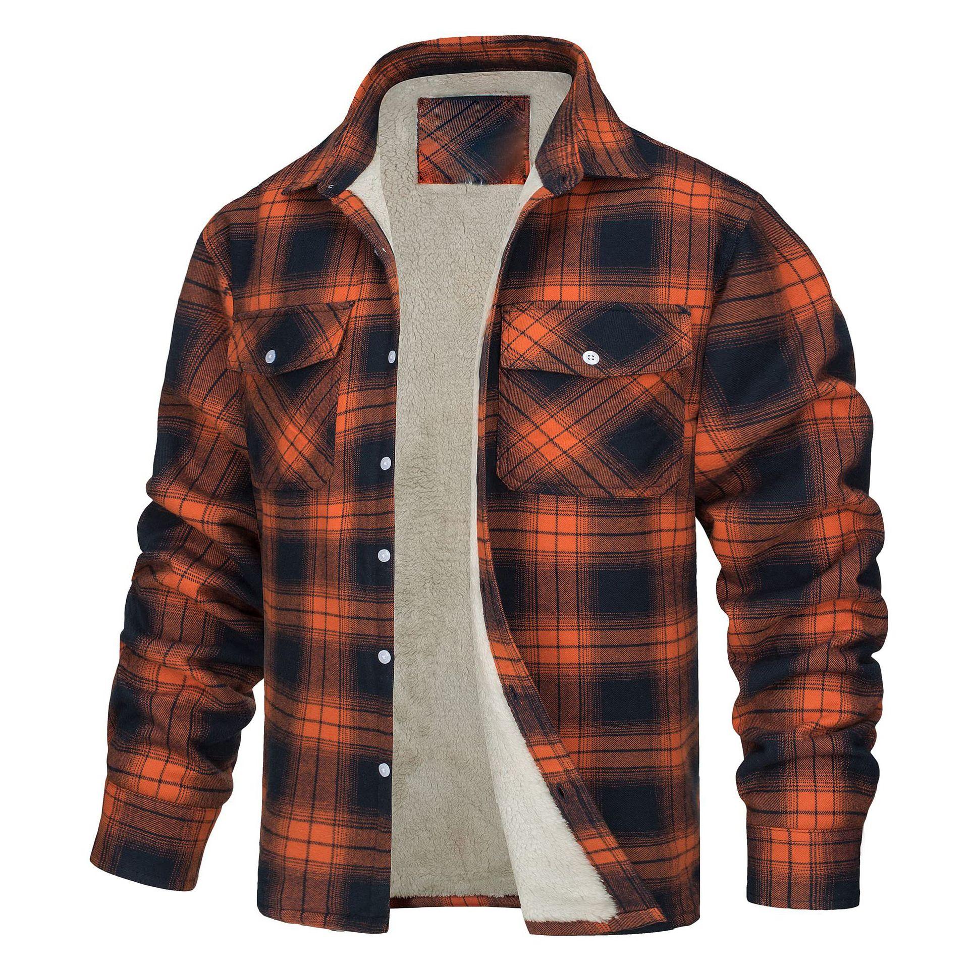 Herrenjacke Langarm Revers Plaid Dickes Hemd Herrenjacke XS orange