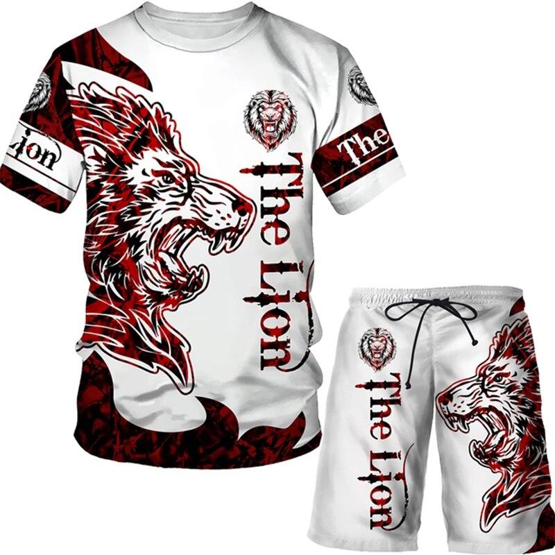 Retro Tiger Graphic Herren Kurzarm Shorts Set Sommer Casual Sportbekleidung 2-teiliges Set Lose O-Ausschnitt T-Shirt Pullover Kleidung M