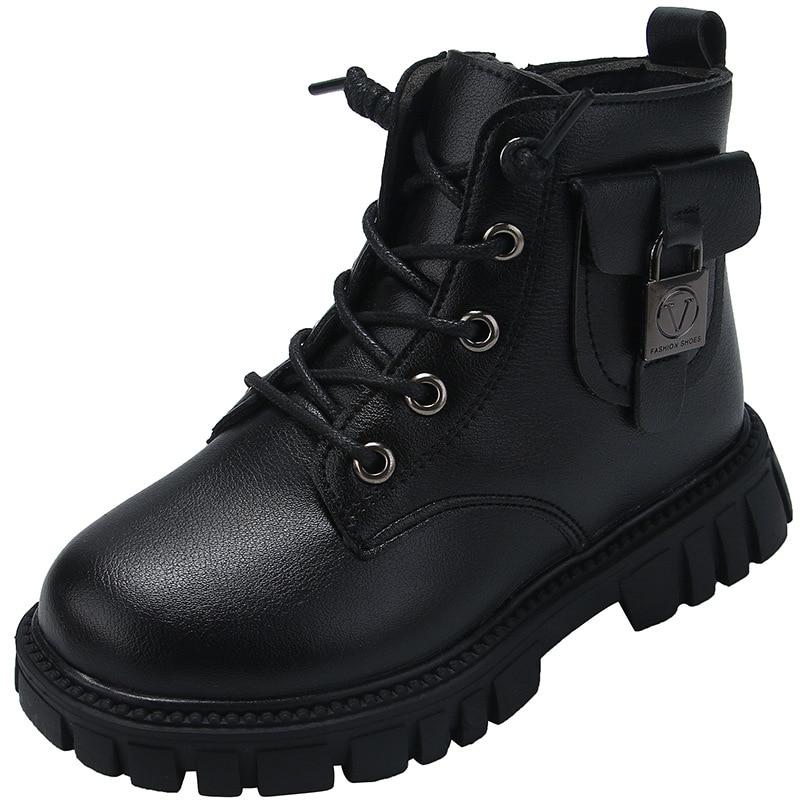 Herbst Winter Mädchen Stiefeletten Nicht-slip Jungen PU Leder Kurze Stiefel Kinder Stiefel Kleinkind Mädchen Stiefel 26 schwarz