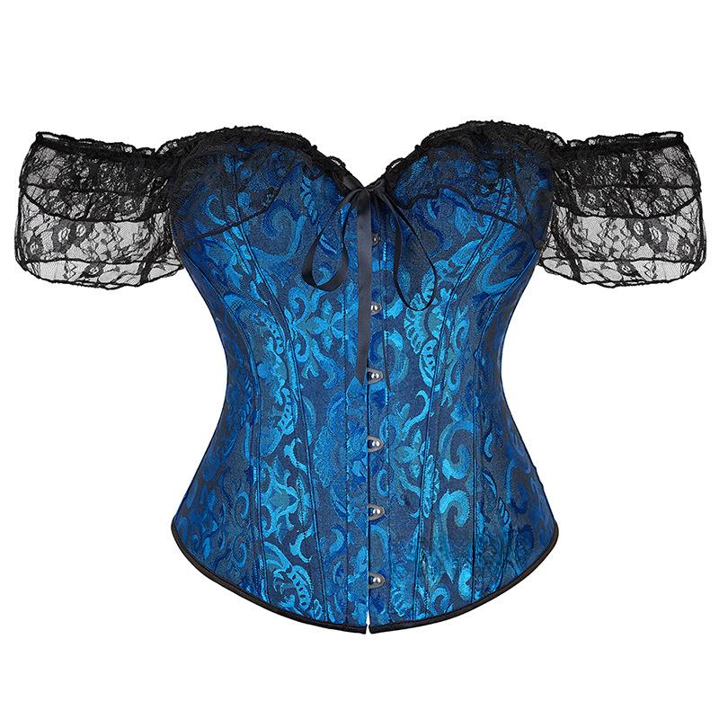 Damen Court Korsett Taillenbund Bustier Kleid Top Brautkorsett Kurzarm Shaping Court Lolita Korsett Bustier 5XL dunkelblaue