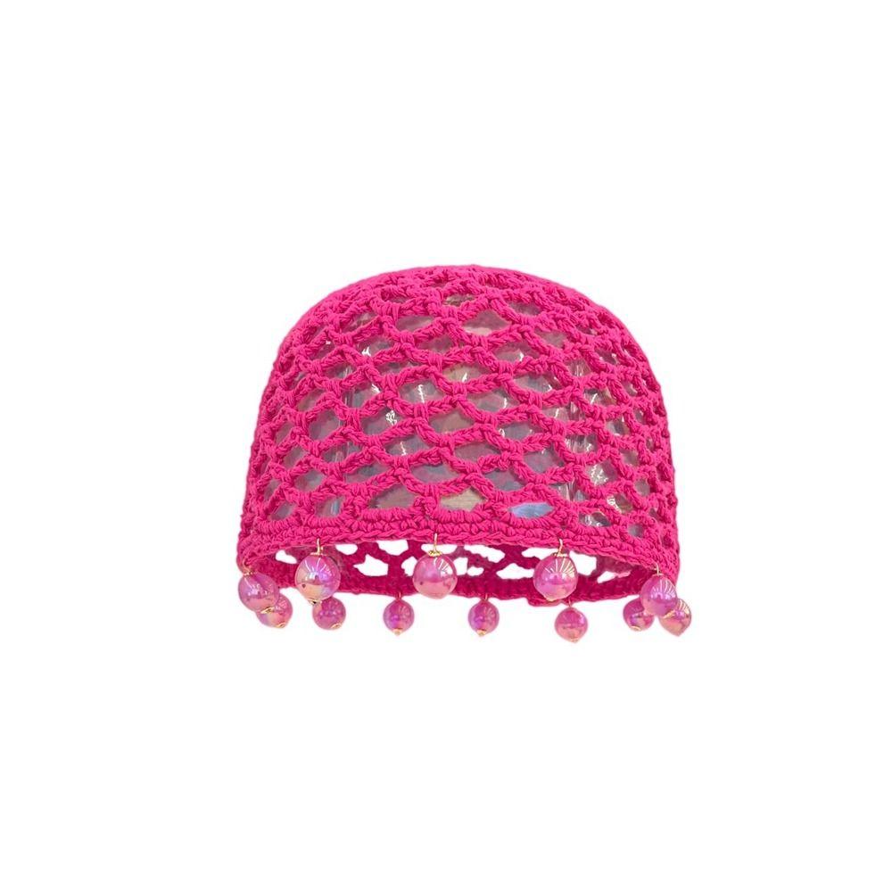 Runde Perlen Gestrickte Mützen Böhmischer Stil Ethnisch Stil Hut Outdoor rose rot