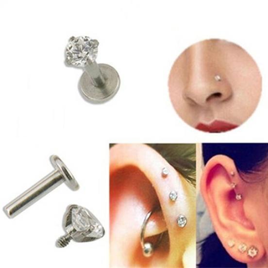 1 Stück CZ Tragus Lippenring Ohrknorpel Ohrstecker Piercing Schmuck 3mm