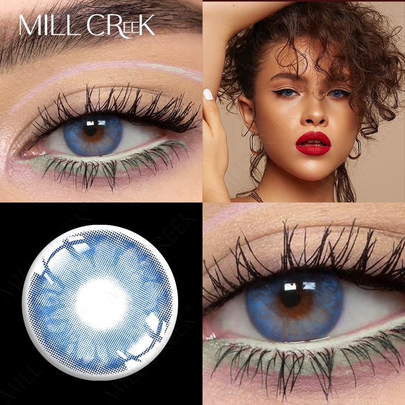 MILL CREEK Farbige Kontaktlinsen, schöne Pupillen-Kosmetiklinsen für Augen, künstliche Pupille, Grad-Kontaktlinsen, verschreibungspflichtige Myopie 0 schieferblau
