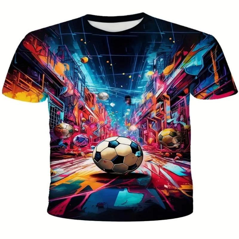 2026 Sommer neu Sport Fußball Print 3D T-Shirt Kinder kurzärmelig Freizeitkleidung Kinderkleidung Mode T-Shirt Jungen 100 blue