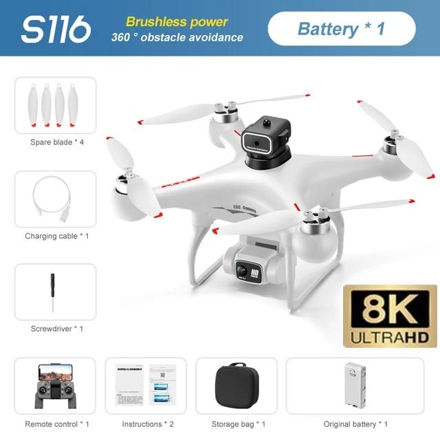 Neue S116 MAX Drohne WIFI FPV ESC HD Kamera 360° Hindernisvermeidung Bürstenloser Motor Fernbedienung Quadcopter Spielzeug Geschenk für Kinder 3 battery weiß