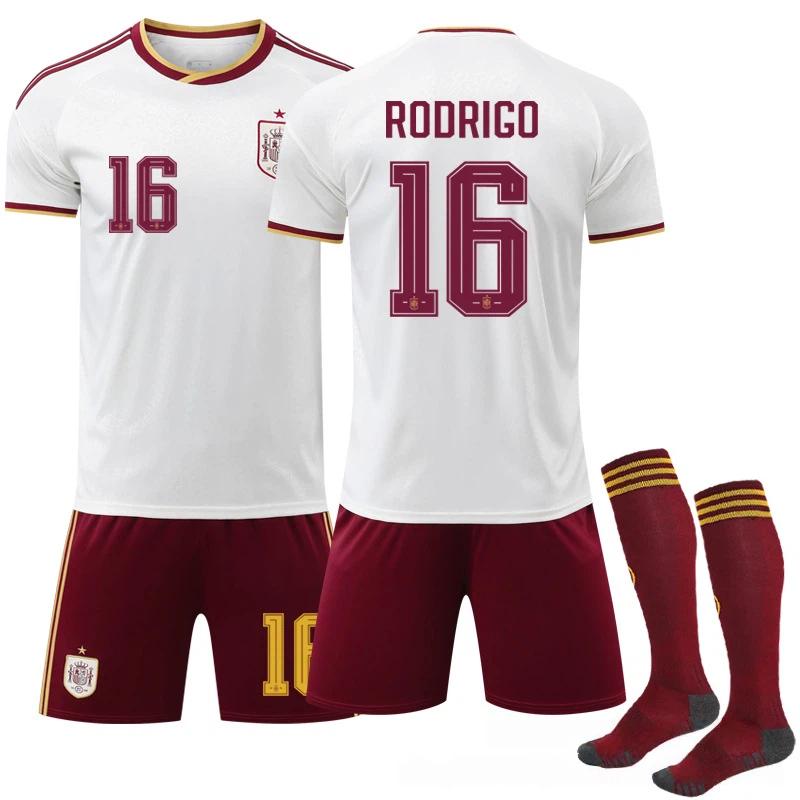 2026 FIFA Fussball-Weltmeisterschaft Spanien Auswärts #16 RODRIGO Sport Trainings-Trikot-Set mit Socken Jugendliche Kinder Erwachsene Personalisierbarer Name Fussball-Kits 26