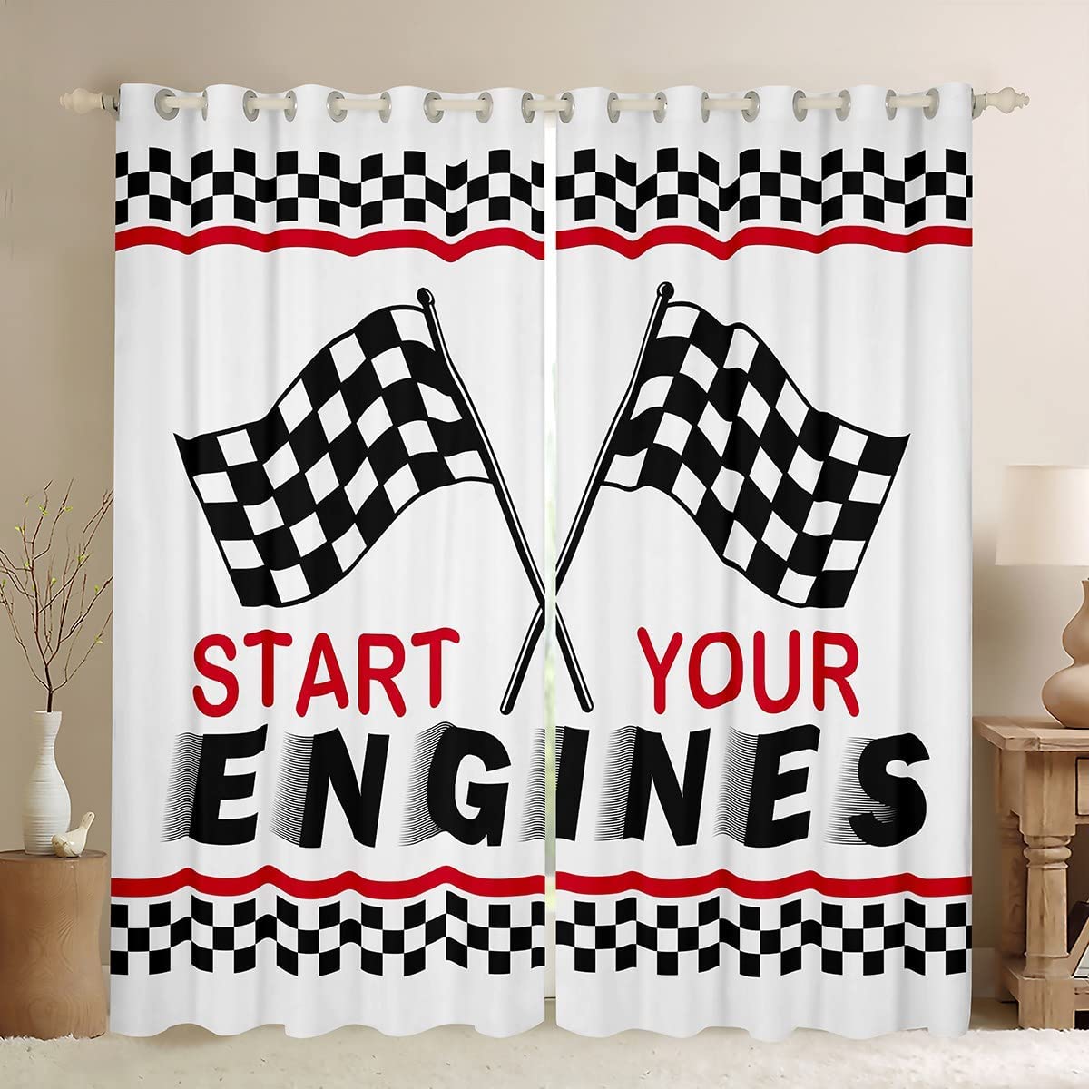 Cartoon Rennen Sportwagen Fenster Vorhänge für Wohnzimmer Jungen Schlafzimmer 2 Stück Lounge Vorhänge Start Your Engines Kostenloser Versand Vorhänge W60X150H(cm)x2Pcs&Hook