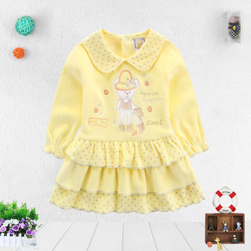 Kind Mädchen Tddler Stickerei Langarm Hochzeit Geburtstag Party Prinzessin Kleid Kinder Falten Rock Casual Muster Kleider 70 gelb
