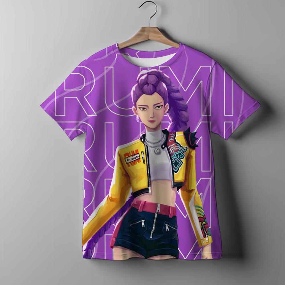 KPop Dämonenjäger Batik-T-Shirt für Mädchen Kurzarm-Tops Rumi Mira Zoey Print T-Shirts Niedliche Sommer-Kinderbekleidung 130