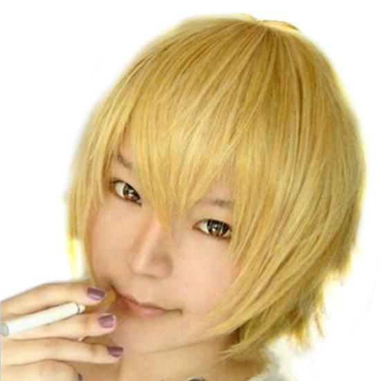 Kurze Perücke für Herren, Cosplay, Party, Kostüm, volle Perücke, gerade Perücken, Geschenk goldgelb