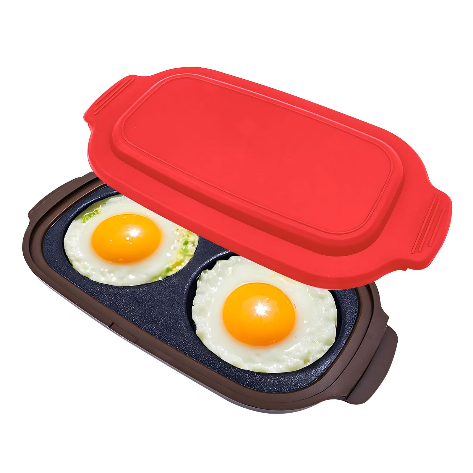 Metall und Silikon Mikrowellen-Eierbräter Dual-Zonen-Kochen für Frühstück Burger Schnelle Zubereitung Küchenhelfer rot
