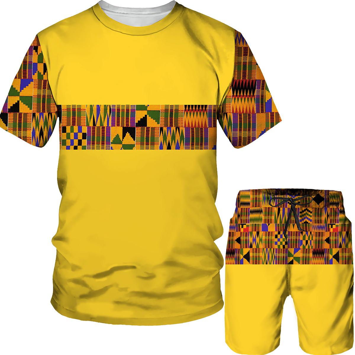 Lustiger 3D-Druck African Dashiki Herren-T-Shirt, Shorts, Herren-Trainingsanzug, volkstümliche individuelle Outfits, Unisex-T-Shirts/Shorts/Anzug für Damen und Herren XXL