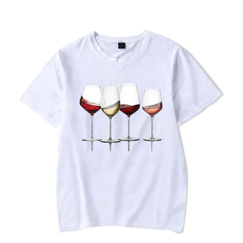 T-Shirts mit Weindruck für Damen, Sommer, lässige T-Shirts mit Rundhalsausschnitt, kurzärmelige T-Shirts, modisches T-Shirt M weiß