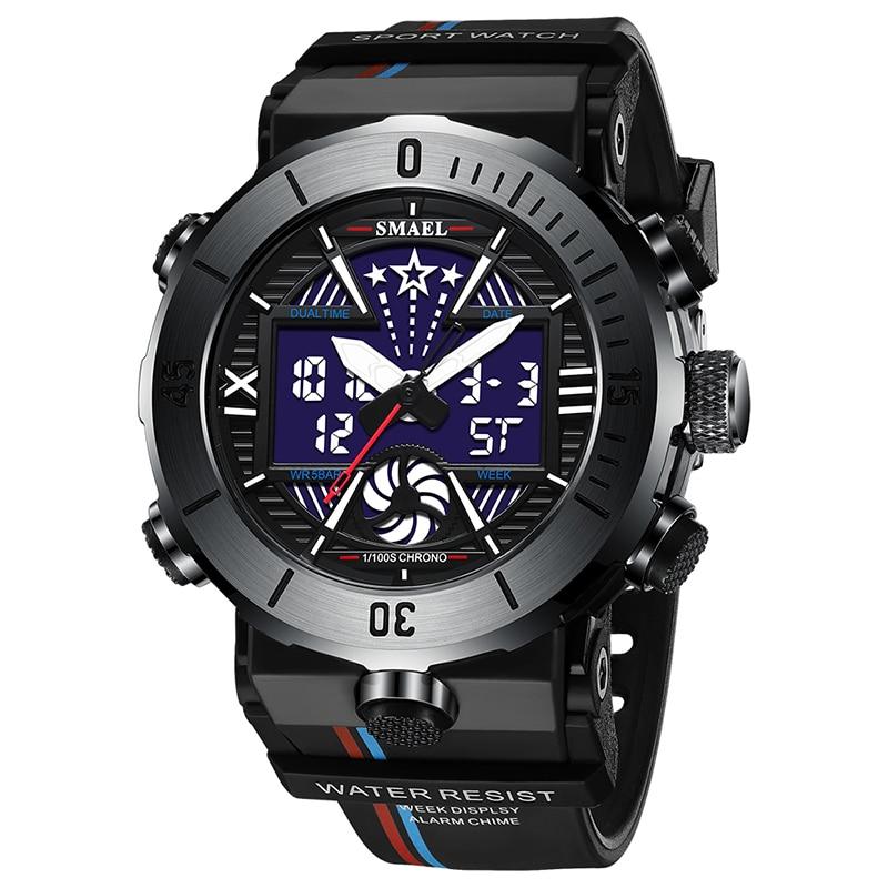 SMAEL Dual Display Uhr Militär Qualität Herren Sport Uhren Digital Alarm 8051 Militär Uhr Shock Led Uhr Wasserdicht schwarz