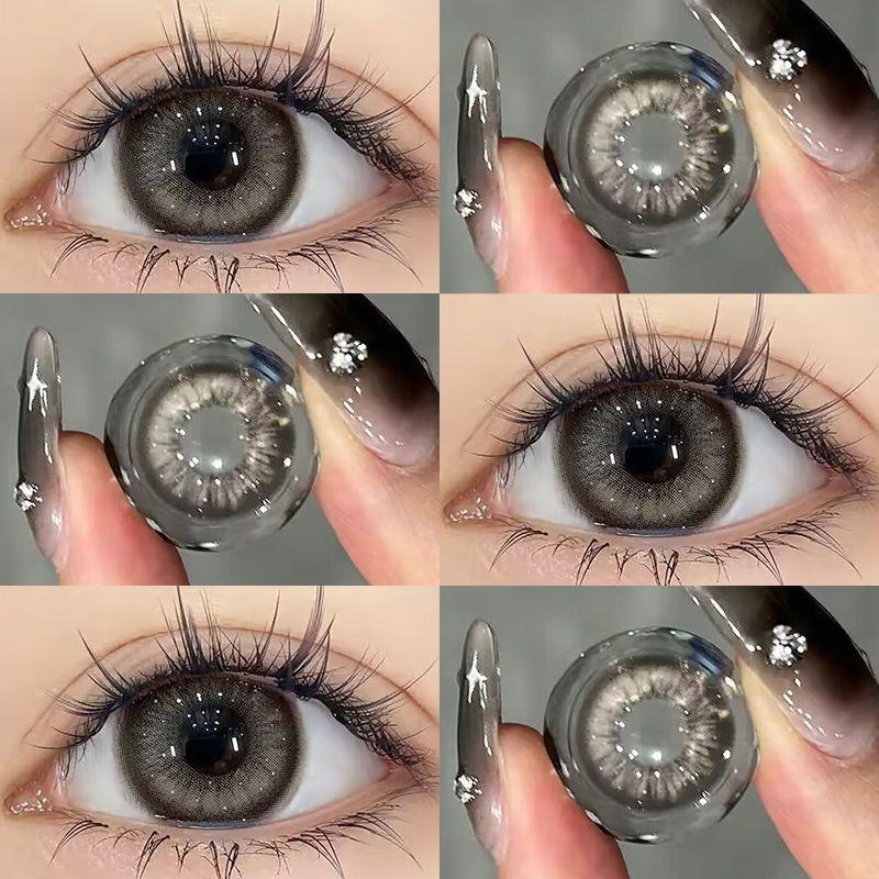 Mill Creek 1 Paar natürliche dunkelgraue Kontaktlinsen, große Augen, extra große Augen, 14,0/14,2/14,5 mm, großer Durchmesser, weiche Hydrogel-Kontaktlinsen, Güteklasse 0 grau