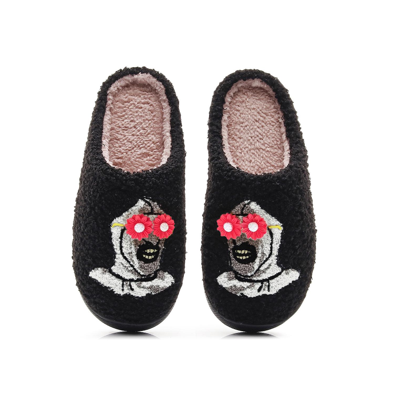 Mode Halloween Horror Atlantis Clown Muster Bestickte Plüsch Haus Dicksohlige Bequeme Fellpantoffeln, Dunkel Punk Stilvolle Geschenke 38-39 gray