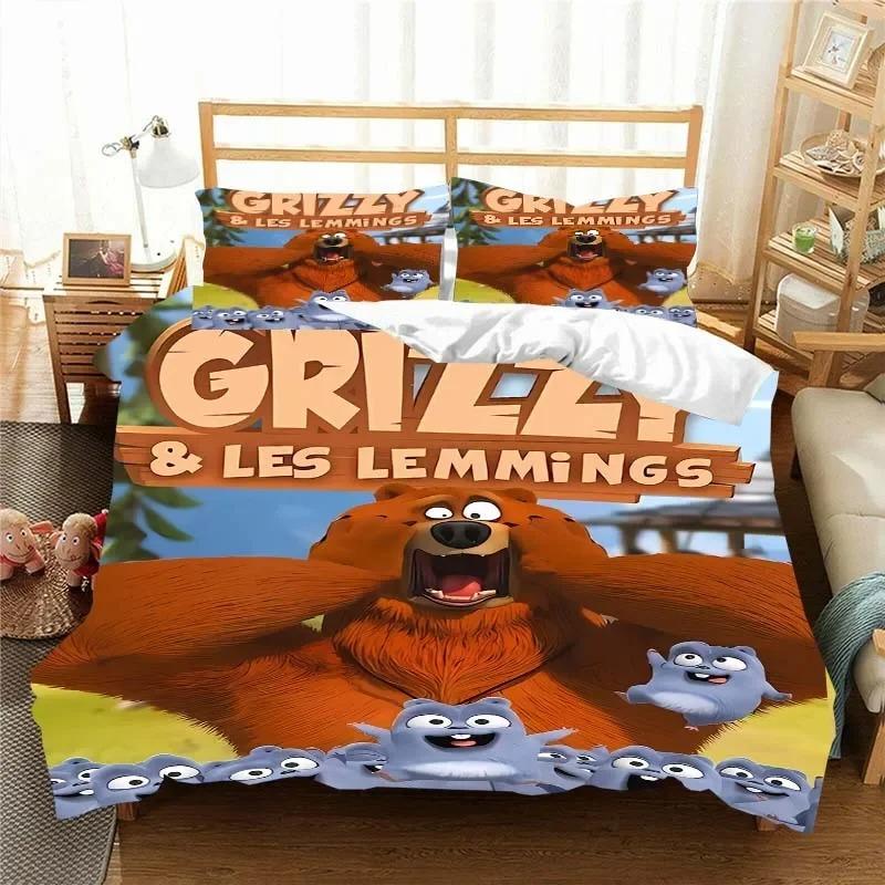 3D G-Grizzy und die Lemminge Bettwäsche-Set, Bettbezug, Tröster, Bett, Einzelbett, Zwillingsbett, Vollbett, Queensize-Bett, Jugend, Kinder, Mädchen, Jungen, Geschenk, Bettlaken AU Single 140x210cm