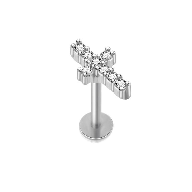 1PC Kristall Blume Tragus Piercing Ohrring Kreuz Knorpel Piercing Stud Helix für Lippen Nase Ohr Stud Körper Schmuck 1.2*6mm