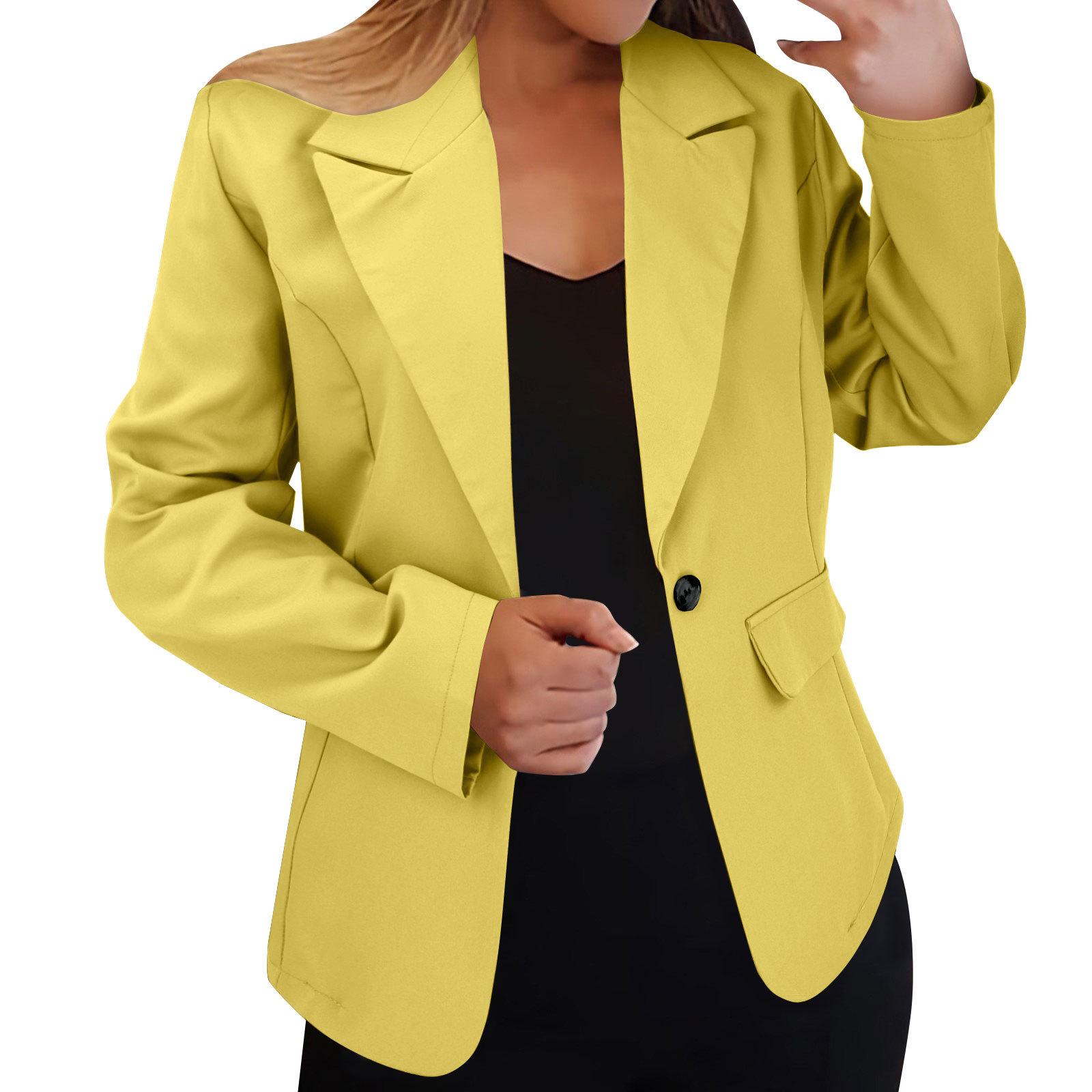 Damen Oversize Blazer Jacke Business Anzug Mantel Revers Langarm Solide Knopfleiste Lässig Elegant Mantel Trendy Loose Outwear M gelb