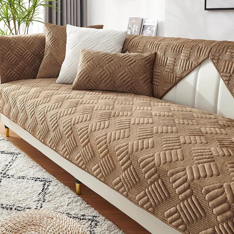 Verdicken Plüsch Sofa Abdeckung Handtuch Universal Non-slip Sofa Matte Winter Warme Sofa Handtuch Couch Schonbezüge für Wohnzimmer Hause decor 1pc45x45 pillowcase beige