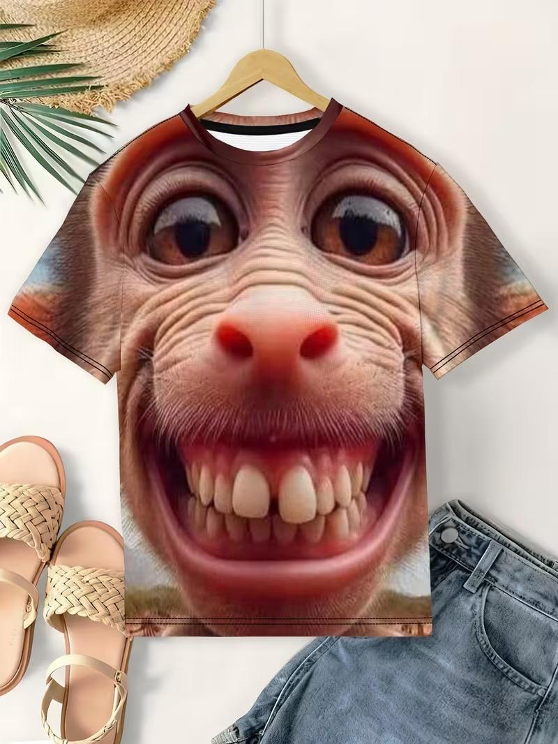 3D-gedrucktes Damen-Kurzarm-T-Shirt, Übergrößen Damenbekleidung, modisch und vielseitig, lässig, Alltagskleidung 4XL brown