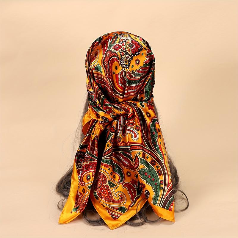 Sommer Luxus Seidenschal Quadratischer Hijab Damen Tücher Sommer Chic Radfahren Haarband Kopftuch Hijabs Foulard Schals 90*90cm 90cm brown