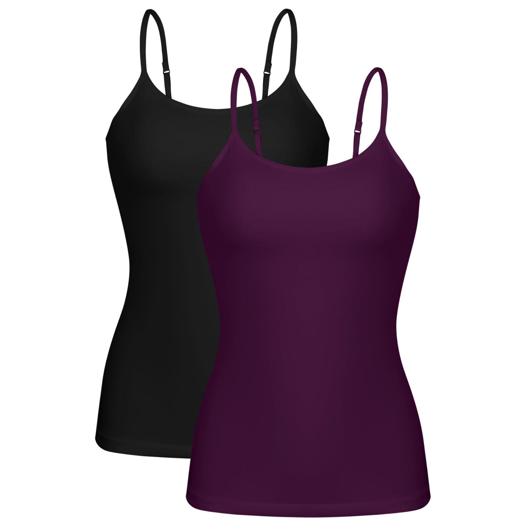Charmleaks Damen-Unterhemd aus Baumwolle, Damenunterwäsche, Nachtwäsche, Unterwäsche, Hebe-BH, solides Basic-Tanktop, 2er-Pack S schwarz/violett