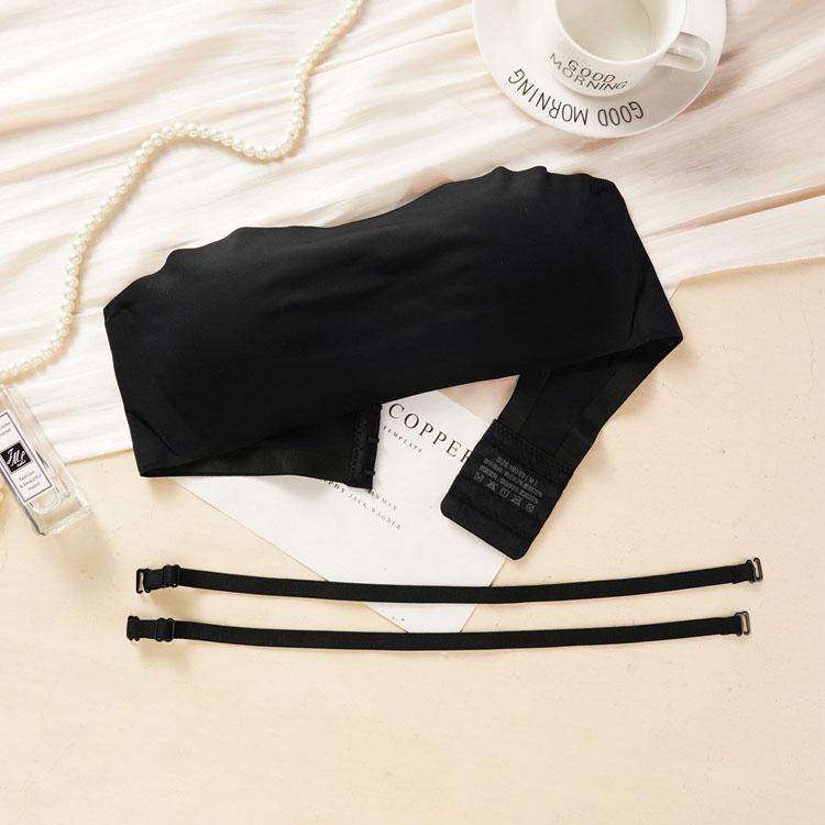Trägerloser, einteiliger Unterwäsche-BH für Damen, gerafftes, nahtloses, unsichtbares Tube-Top, kein Stahlring, umwickelter Brust-BH, dünner Sommer-BH L schwarz