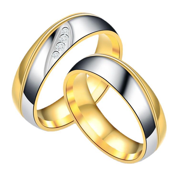Zweifarbige Gold Titan Partnerringe mit Diamanten - Koreanischer & Westlicher Stil Modeschmuck Size 8