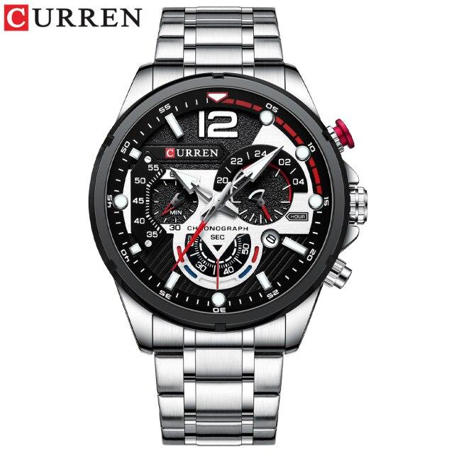 CURREN Luxus Marke Sport Armbanduhren für Mann Leuchtende Quarzuhren Casual Chronograph Edelstahl Männliche Uhr silber