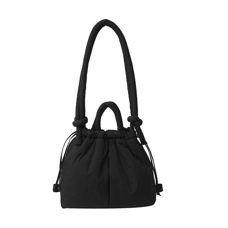 Lässige große Puffer-Tragetasche Designer-gepolsterte Nylon-Handtaschen für Damen mit geknotetem Riemen Schulter-Crossbody-Taschen Warm S black