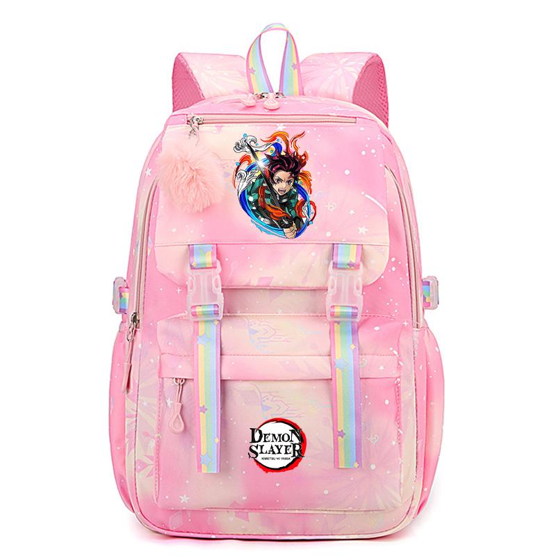 Anime Demon Slayer Rucksack Schülerbüchertasche für Mädchen Schulanfang Rucksack Cartoon Laptoptasche Damen Reisetasche mit großem Fassungsvermögen Rucksack Mochila