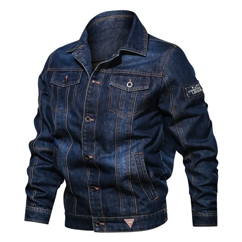 Herren Jeansjacke, einfarbig, Frühling/Herbst, lässig, Slim Fit, Bomberjacke, Jeansjacke, Outwear, Cowboy, Übergröße XXXL navy blau