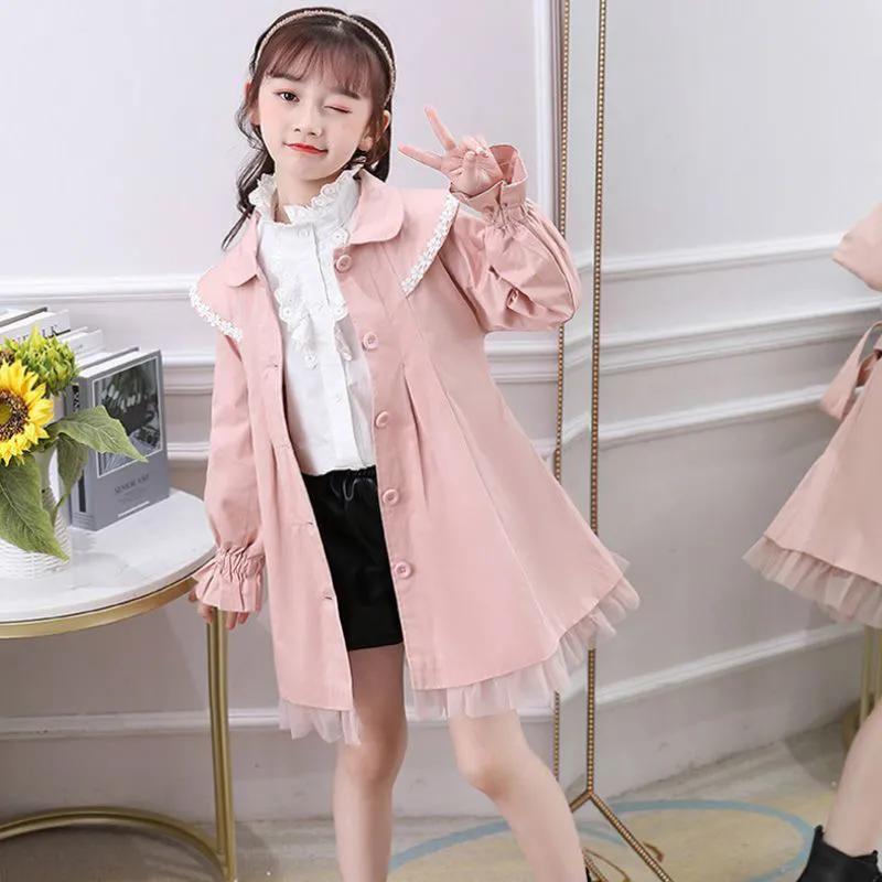 Mädchen Mantel Frühling Herbst Mädchen Große kinder Frühling kinder Trenchcoat kinder Kleidung 150 rosa