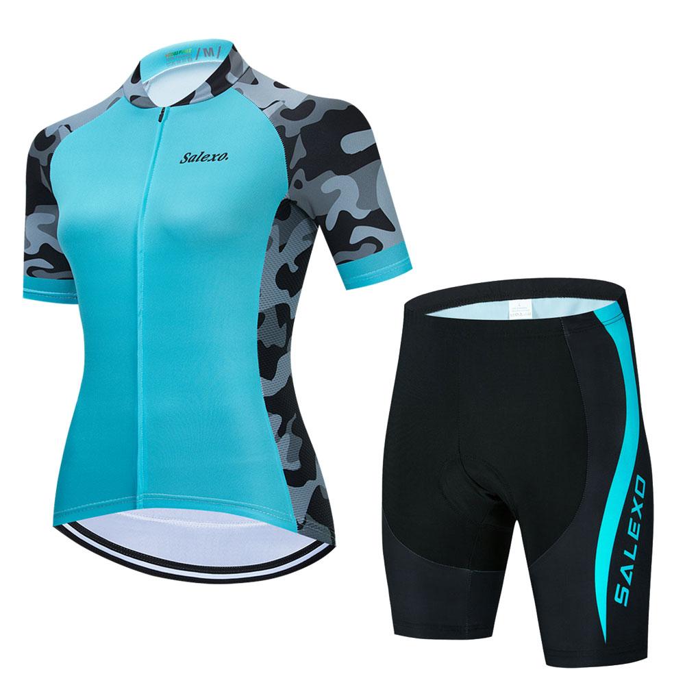 Camouflage 2025 Radfahren Jersey Kurzarm Set Frauen Sommer Atmungs Bike Uniform MTB Radfahren Kleidung Maillot Ropa XXXXL