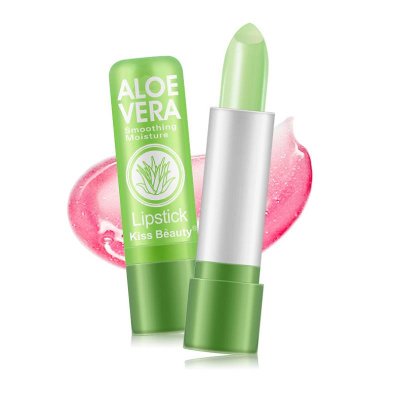 KISS BEAUTY Aloe Vera Lippenstift Farbwechselnder feuchtigkeitsspendender Lippenbalsam Feuchtigkeitsspendender wasserdichter Anti-Cracking-Lippenstift mit Temperaturwechsel