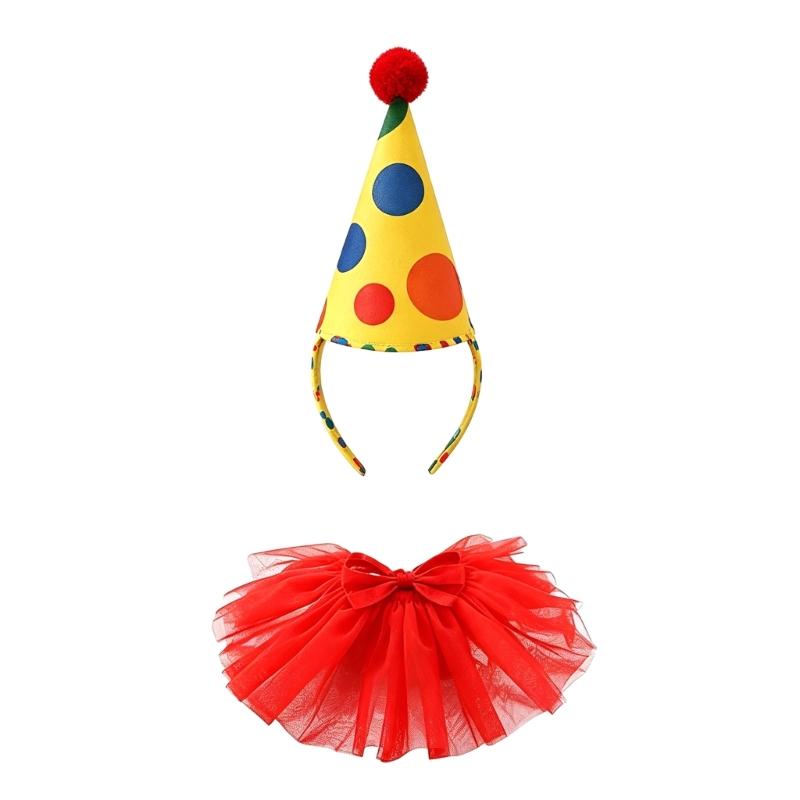 Halloween Clown Cosplay Kostüm Set mit Spitzhut Stirnband und Rüschenkragen Dekoration Zubehör für Party Kostümierung und Foto Wear rot