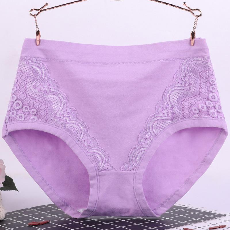 1PC Unterwäsche Baumwolle Spitze Plus Größe Höschen Wäsche Slips Hohe Taille Frauen Mittleren Alters 5XL violett