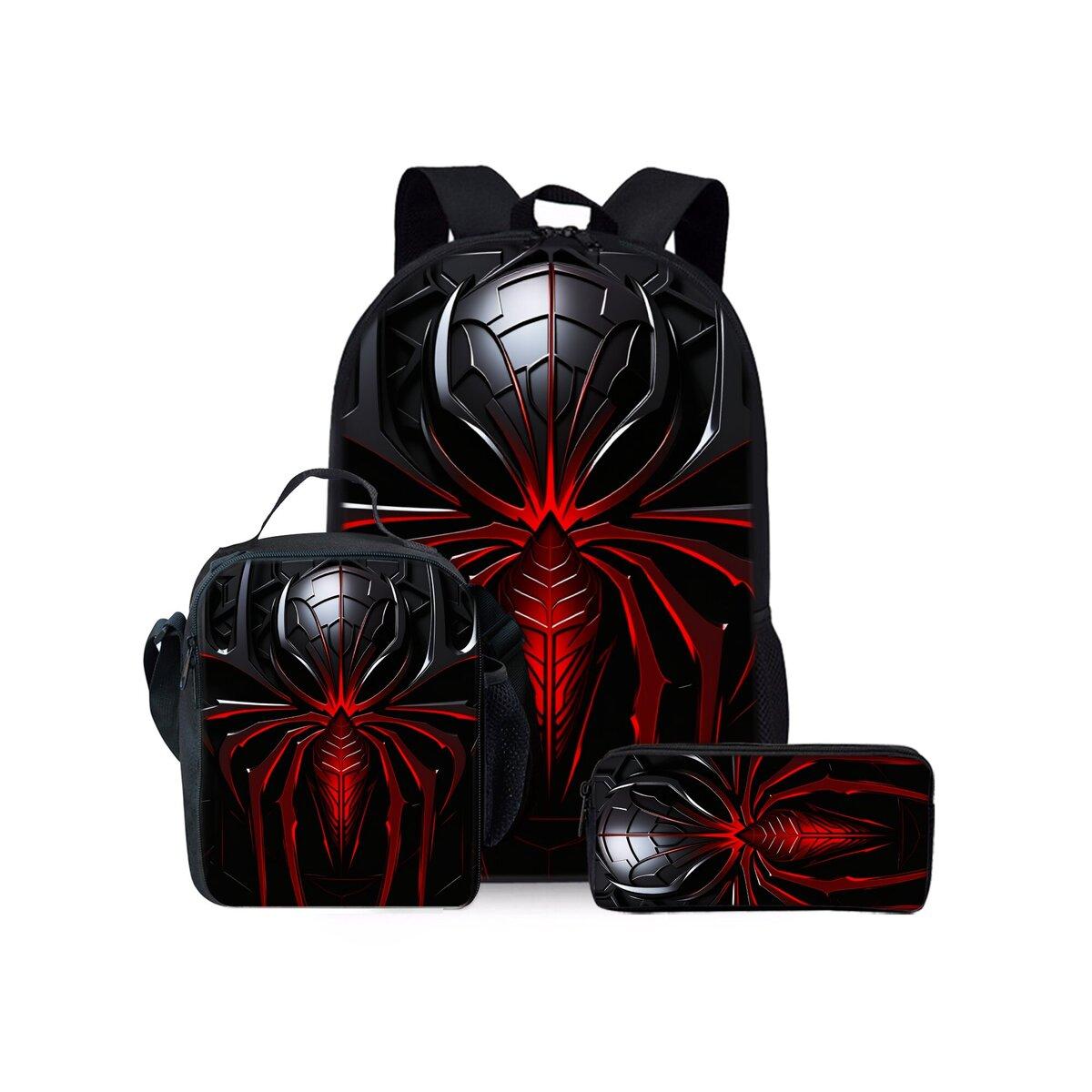 Mechanische Roboter Print Dreiteiliges Rucksäcke Set für Jungen und Mädchen Beste Geschenke 2D Flache Cartoon Schultasche für Kinder black