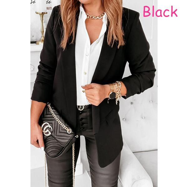 Frauen Langarm Einfarbig Anzug Blazer Casual Slim Täglichen Anzug Plus Größe S-3XL XXL schwarz