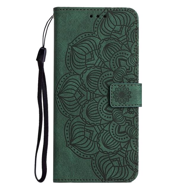 Leder Handyhülle für Funda Samsung Galaxy S23 Ultra S22 S21 Plus S20 Fe 5g Cover Cases Mandala Flip Wallet Kartenhalter Frauen Samsung S21 grün