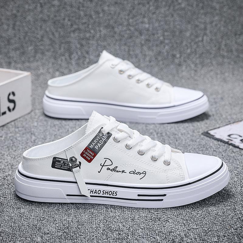 Herren Halbschuhe Slipper Sneaker Low-Top Canvas Schuhe Herren Outdoor Casual Walking Schuhe Bequeme Atmungsaktive Vulkanisierte Schuhe 39 weiß