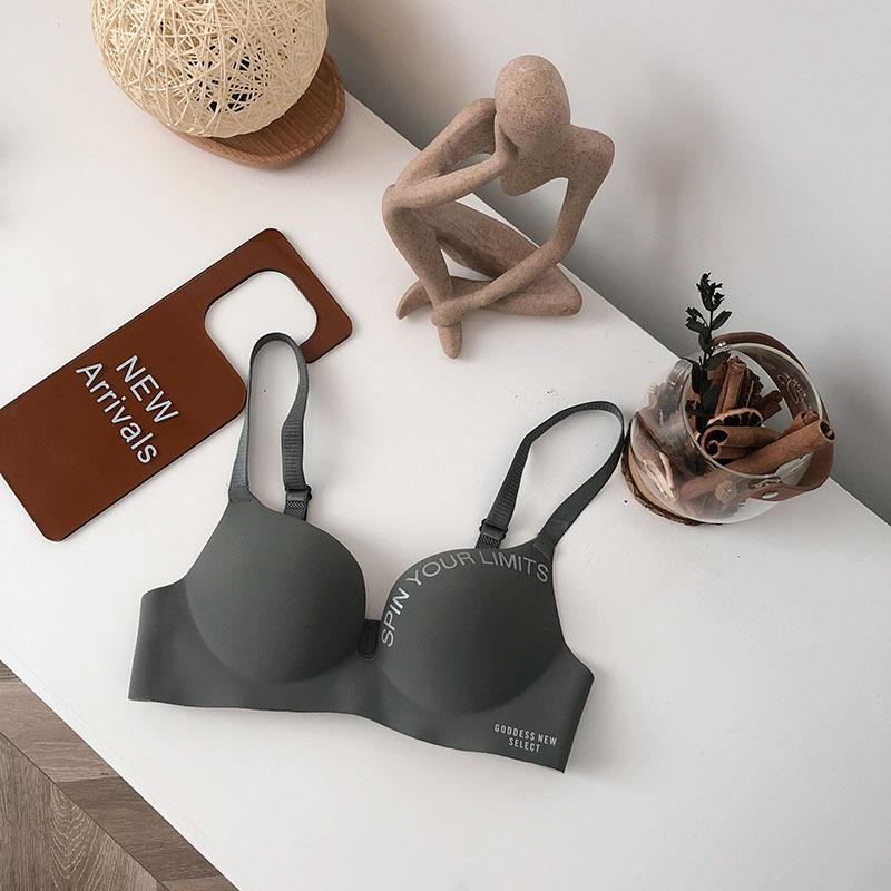 Frauen Nahtlose Bh Sexy Unterwäsche Push-Up Drahtlose Bralette Unterwäsche Mode Brief Muster Weibliche Dessous Bhs für Frauen 38/85AB dunkelgraue