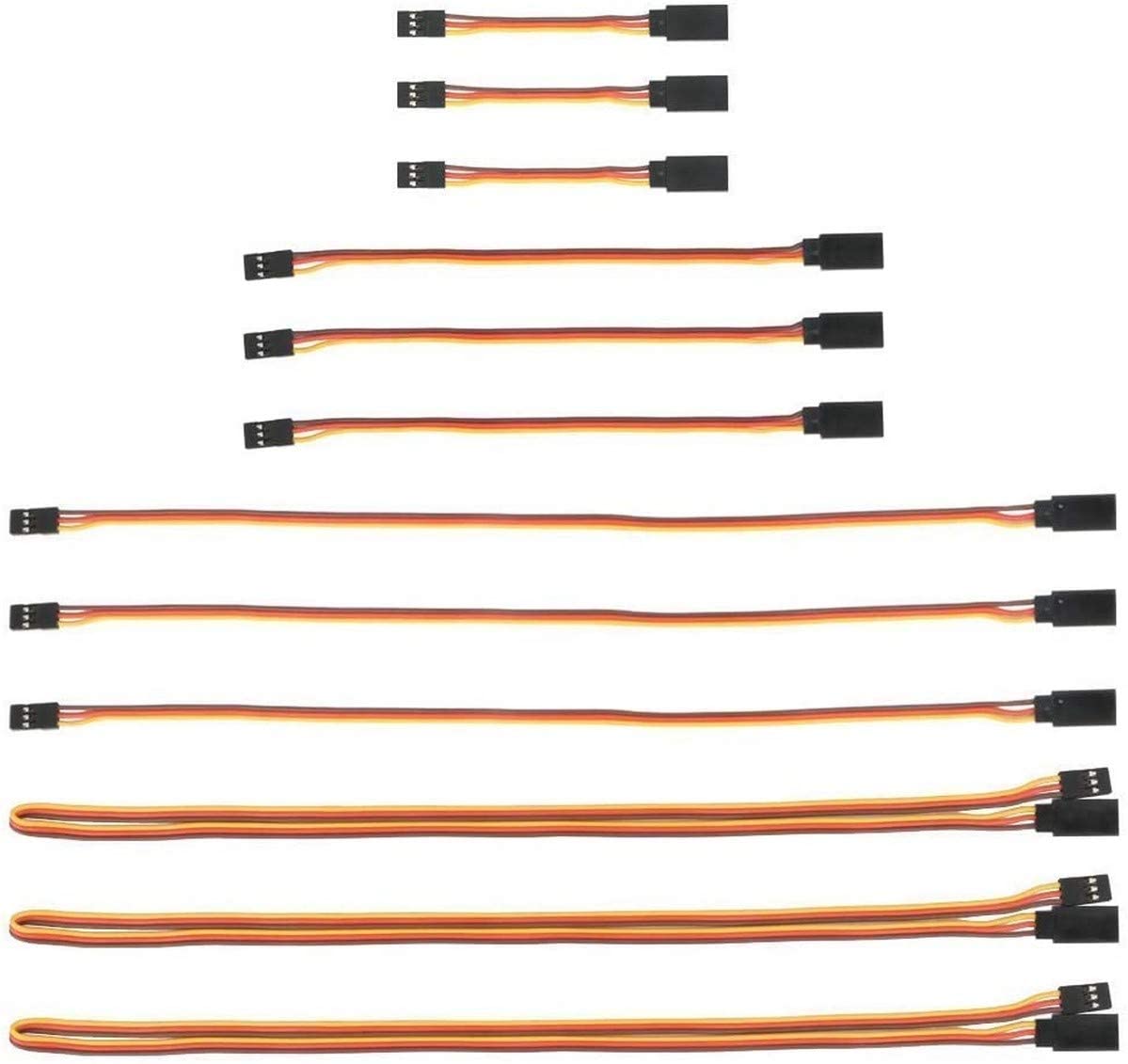 Servo Verlängerungskabel Set 12 Stück 3-Pin 26AWG | Gemischte Längen 75mm/150mm/300mm/600mm | Hochwertiges Kupferkabel | Für RC Auto Drohne Flugzeug gelb