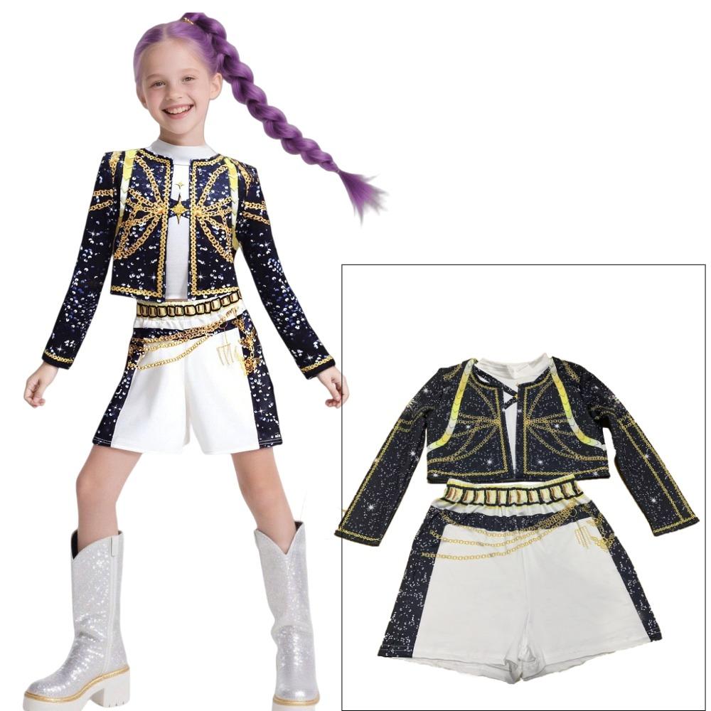 Kinder Mädchen Kpop Rumi Zoey Mira Dämonenjäger Cosplay Kostüm Verkleidung für Kind Bedruckte Kleidung Rollenspiel Halloween Karneval Anzug 150cm