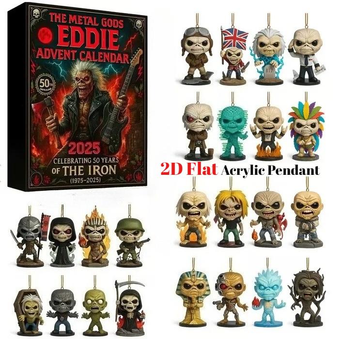 24 Tage Eddie Adventskalender 2025 Weihnachten Band Anhänger Adventskalender 24 Stück 2D Flacher Acryl Anhänger Figur Schlüsselanhänger bunt