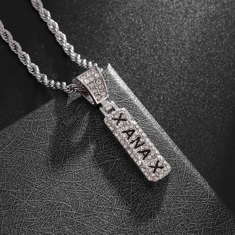 Europäische und Amerikanische Persönlichkeit Übertriebene Hip Hop Halskette Herren Trendige Herren Halskette Voll mit Diamanten Punk Herren Hip Hop Halskette gray