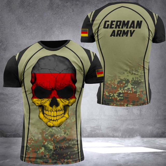 Deutsch T-shirt Männer Schädel Flagge 3d Drucken Tops Mode Veteran Kurzarm Oansatz T-stück Casual Grafik Übergroßen Lose T Shirts 5XL gray