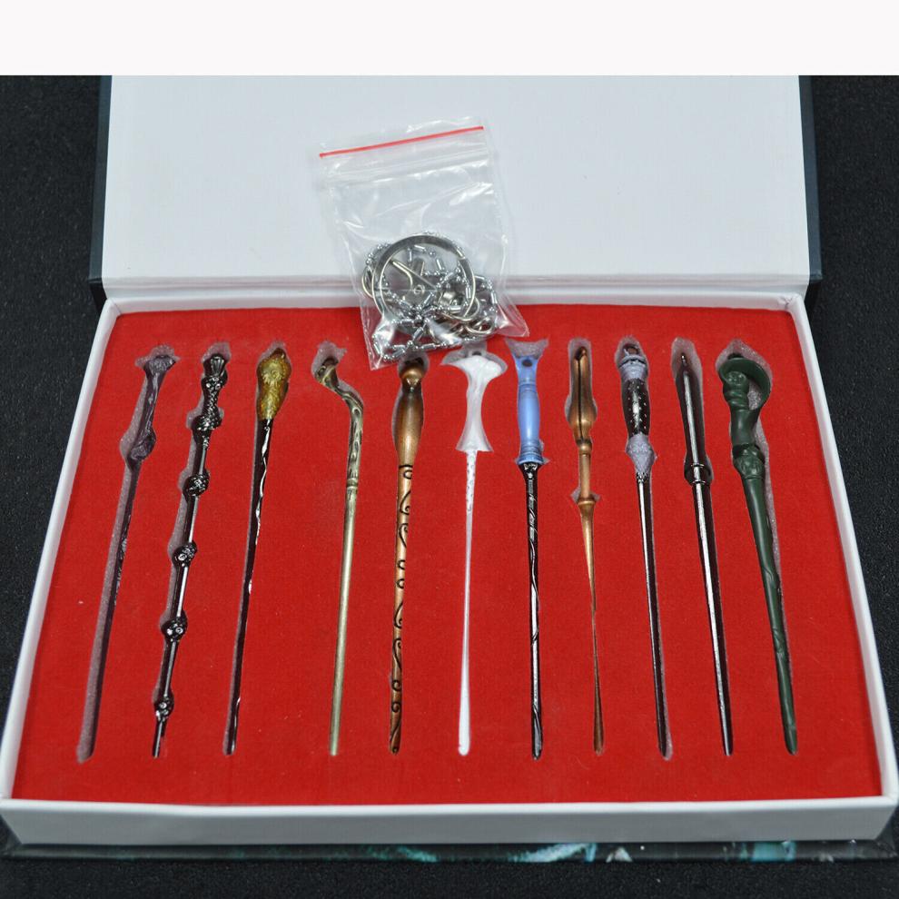 ( 11-teiliges Zauberstab-Set) 15-teilige Harry Potter Sammelbox Zauberstab Abzeichen Halskette Set Dumbledore Weihnachtsgeschenk 11Pcs Magic Wand Set