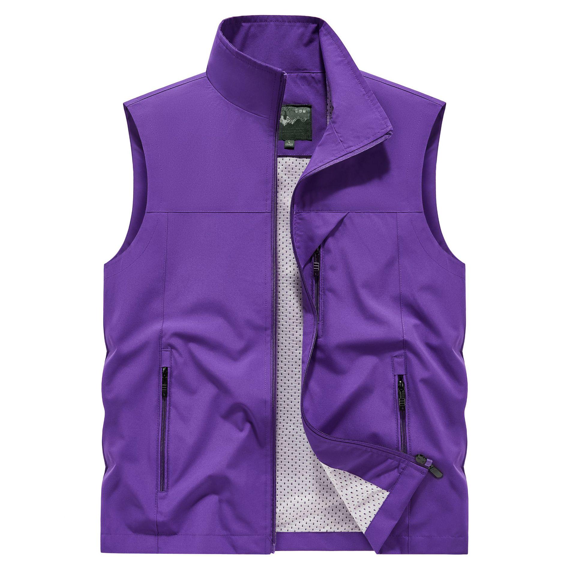 Herren-Sommerweste für Outdoor-Fotografie und Angeln – atmungsaktive Arbeitskleidung mit mehreren Taschen für Männer mittleren Alters und junge Männer 3XL dunkelviolette